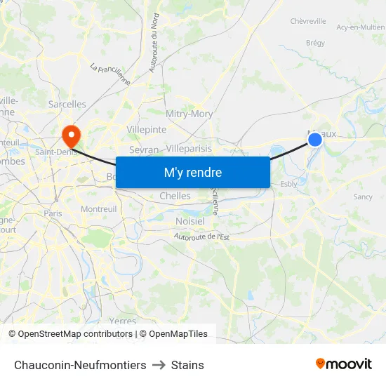 Chauconin-Neufmontiers to Stains map