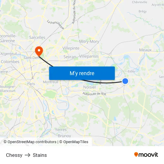 Chessy to Stains map