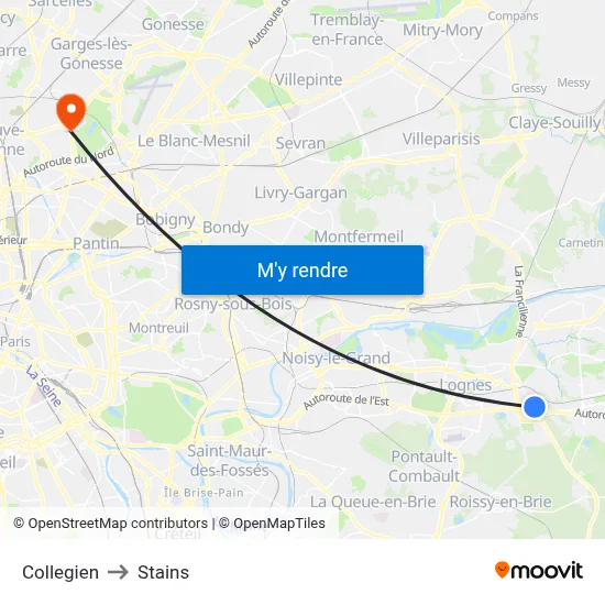 Collegien to Stains map