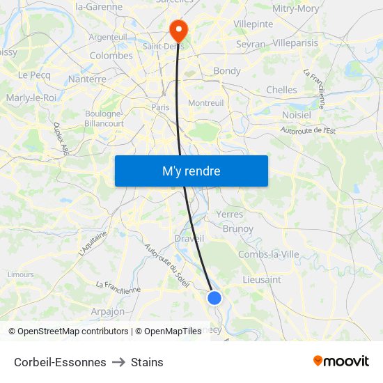 Corbeil-Essonnes to Stains map