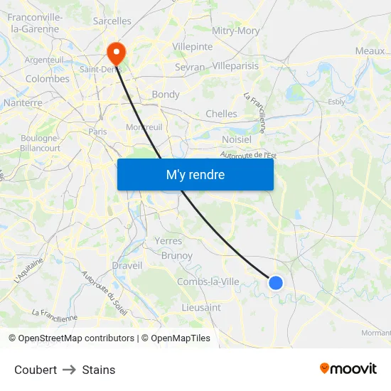 Coubert to Stains map