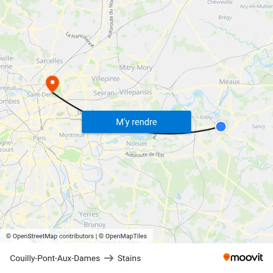 Couilly-Pont-Aux-Dames to Stains map