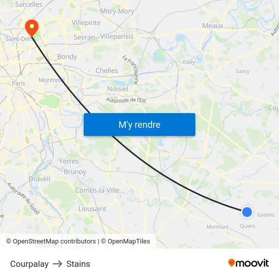 Courpalay to Stains map