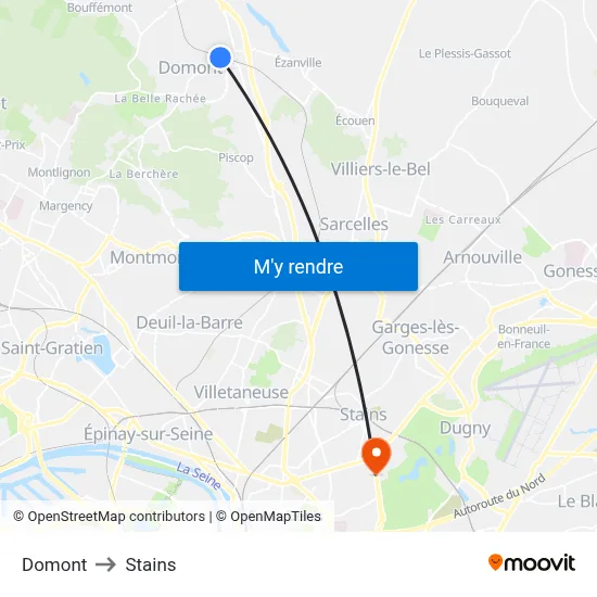 Domont to Stains map