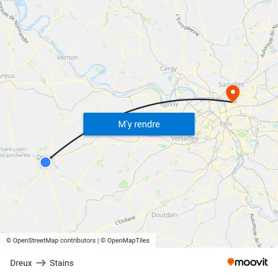 Dreux to Stains map