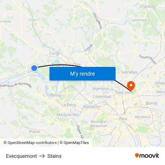 Evecquemont to Stains map
