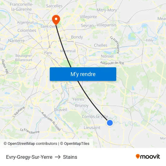 Evry-Gregy-Sur-Yerre to Stains map