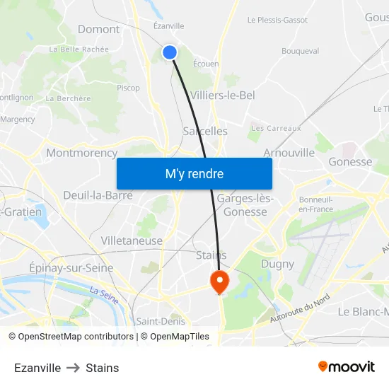 Ezanville to Stains map