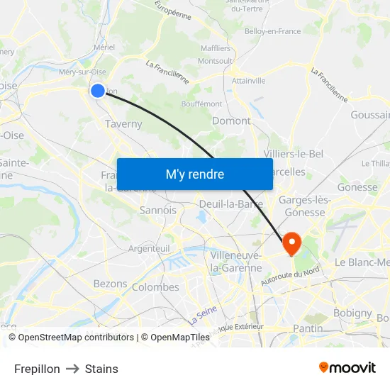 Frepillon to Stains map