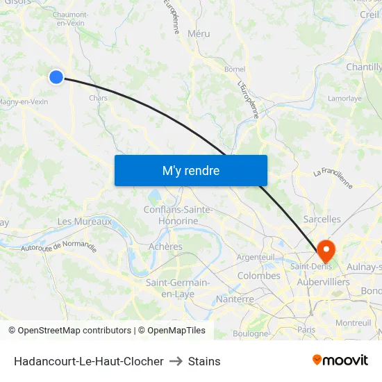 Hadancourt-Le-Haut-Clocher to Stains map