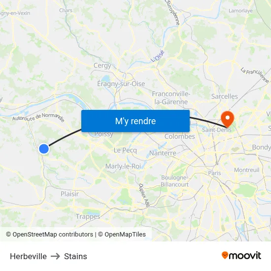 Herbeville to Stains map