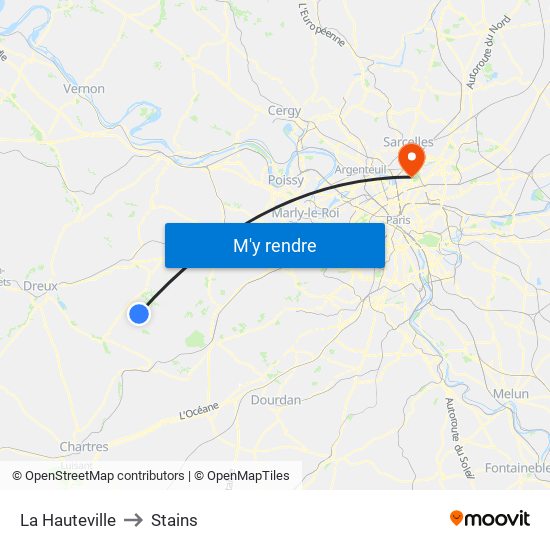 La Hauteville to Stains map