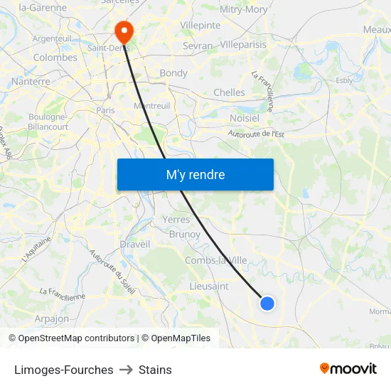 Limoges-Fourches to Stains map
