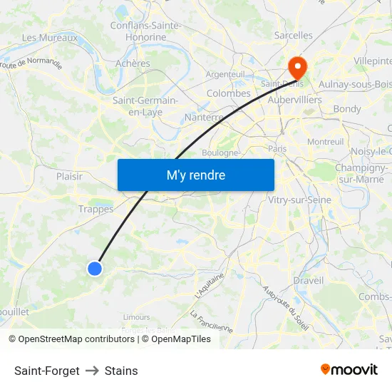 Saint-Forget to Stains map