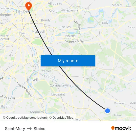 Saint-Mery to Stains map