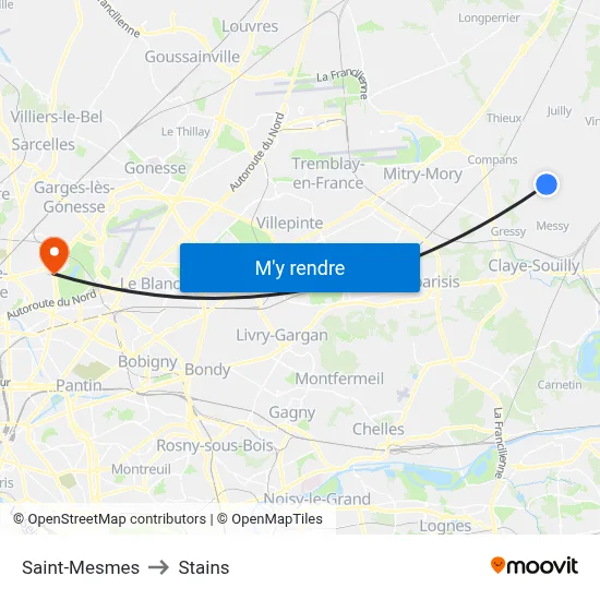 Saint-Mesmes to Stains map