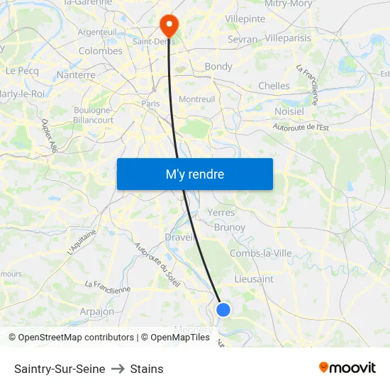 Saintry-Sur-Seine to Stains map