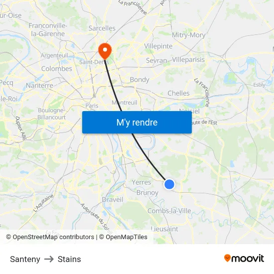 Santeny to Stains map