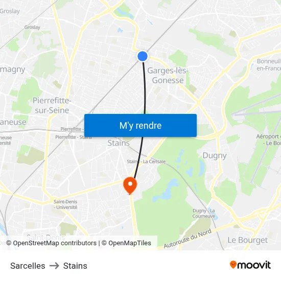 Sarcelles to Stains map