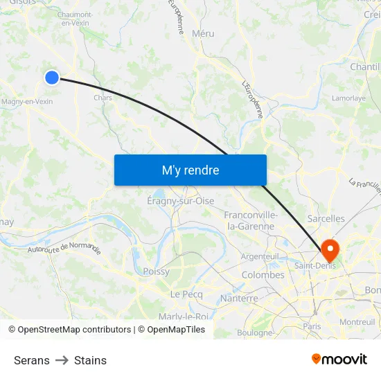 Serans to Stains map