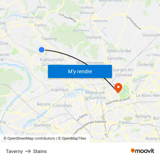 Taverny to Stains map