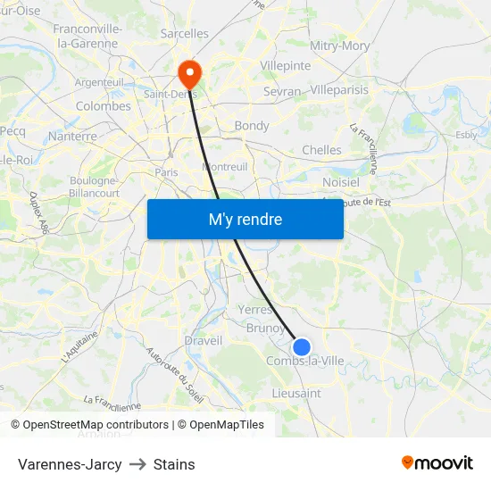 Varennes-Jarcy to Stains map