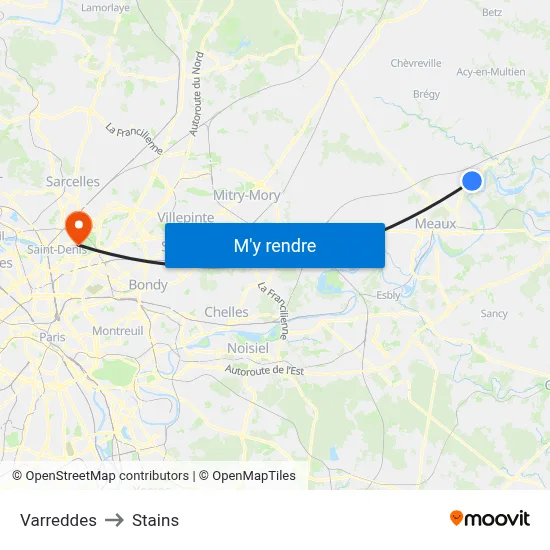 Varreddes to Stains map