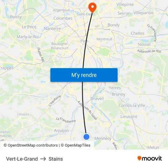 Vert-Le-Grand to Stains map