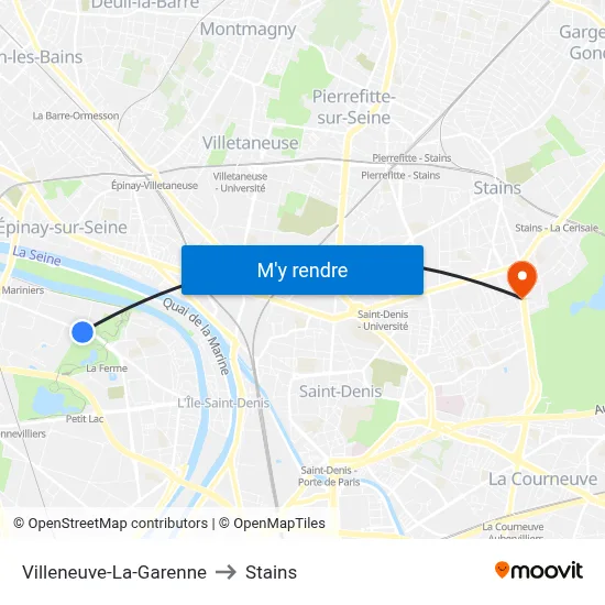 Villeneuve-La-Garenne to Stains map