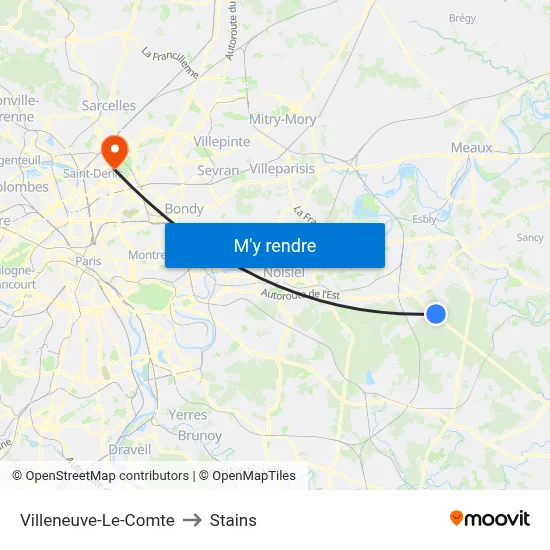 Villeneuve-Le-Comte to Stains map