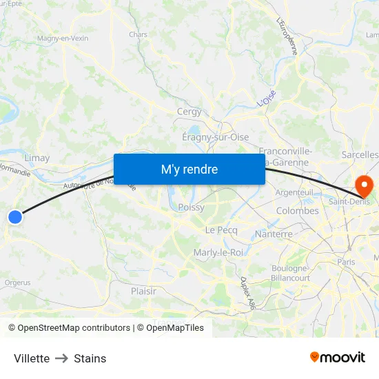 Villette to Stains map