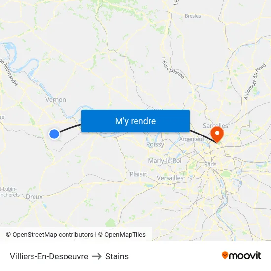 Villiers-En-Desoeuvre to Stains map