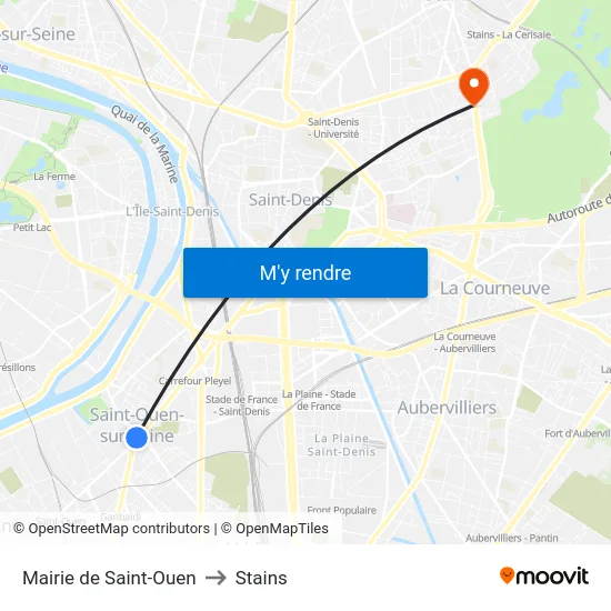 Mairie de Saint-Ouen to Stains map