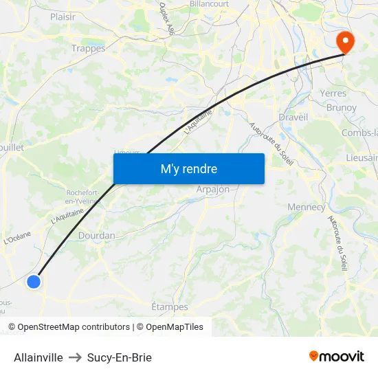 Allainville to Sucy-En-Brie map
