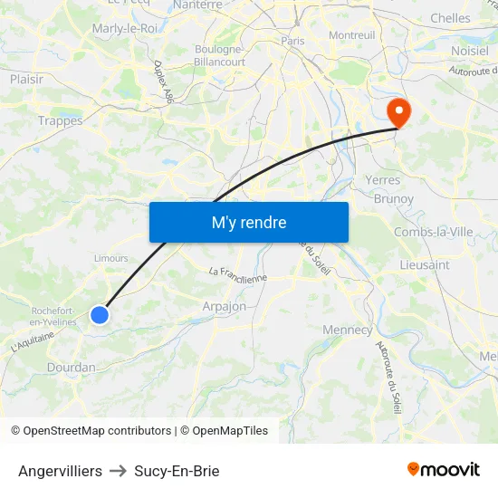 Angervilliers to Sucy-En-Brie map