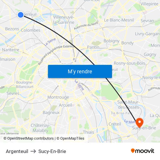 Argenteuil to Sucy-En-Brie map