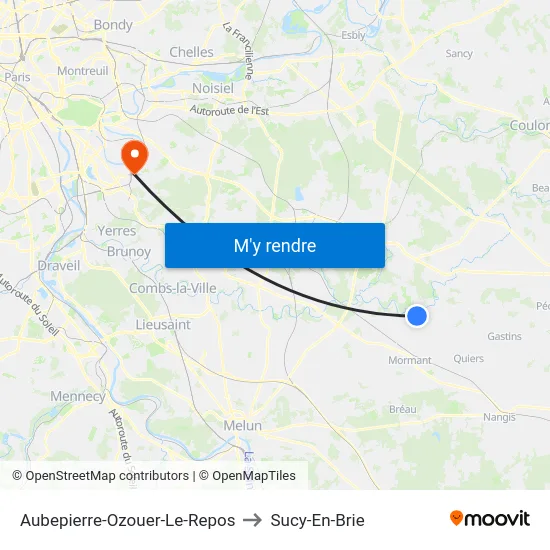 Aubepierre-Ozouer-Le-Repos to Sucy-En-Brie map