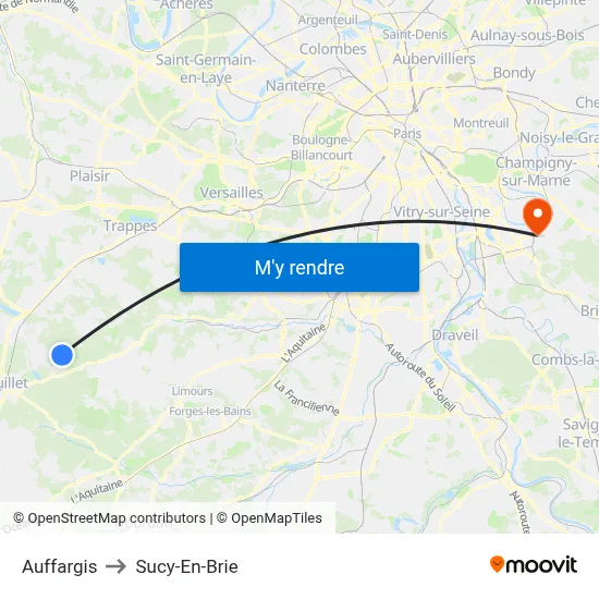 Auffargis to Sucy-En-Brie map