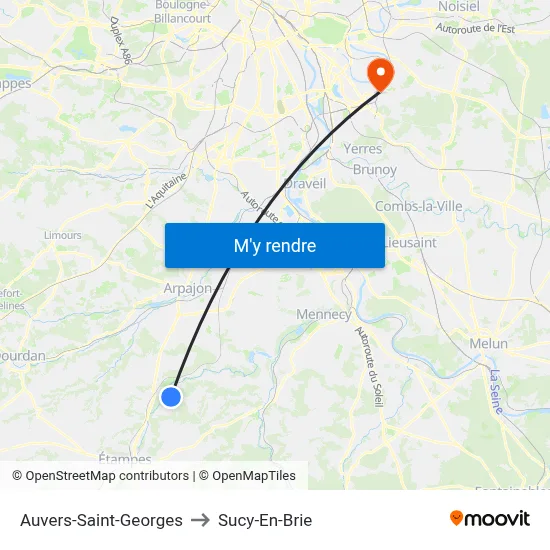 Auvers-Saint-Georges to Sucy-En-Brie map