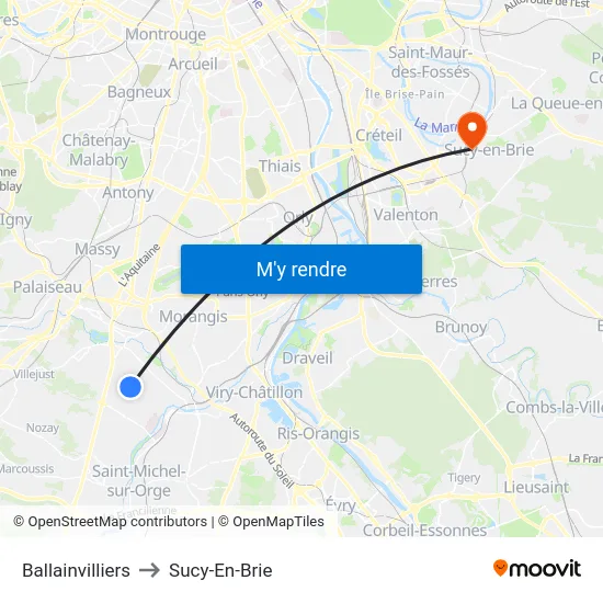 Ballainvilliers to Sucy-En-Brie map