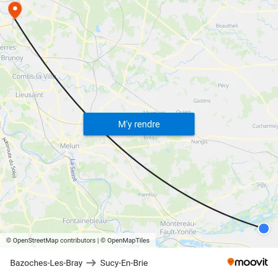 Bazoches-Les-Bray to Sucy-En-Brie map