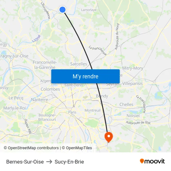 Bernes-Sur-Oise to Sucy-En-Brie map