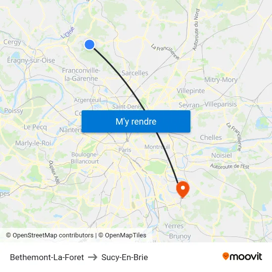 Bethemont-La-Foret to Sucy-En-Brie map