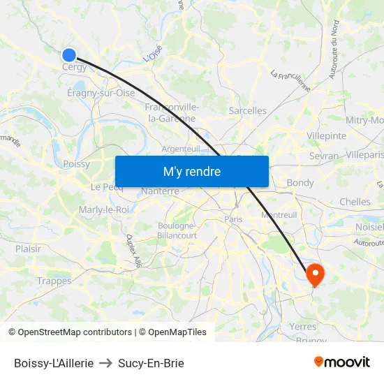 Boissy-L'Aillerie to Sucy-En-Brie map