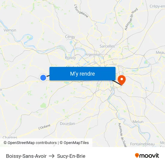 Boissy-Sans-Avoir to Sucy-En-Brie map