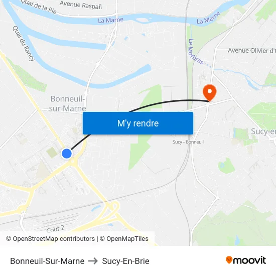 Bonneuil-Sur-Marne to Sucy-En-Brie map