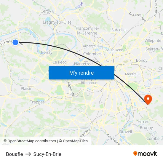 Bouafle to Sucy-En-Brie map