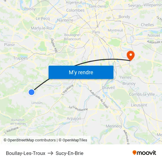 Boullay-Les-Troux to Sucy-En-Brie map