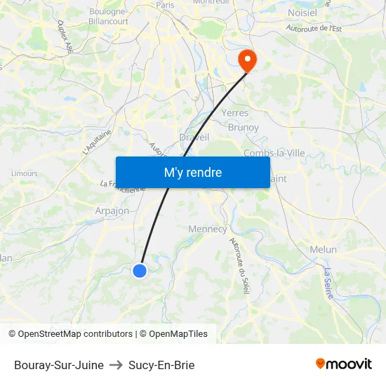 Bouray-Sur-Juine to Sucy-En-Brie map