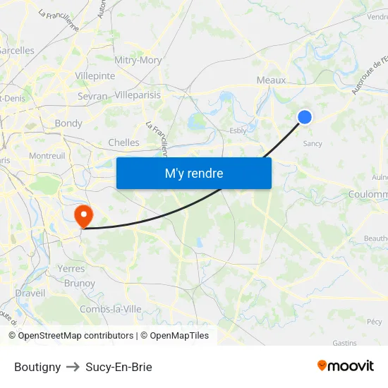 Boutigny to Sucy-En-Brie map